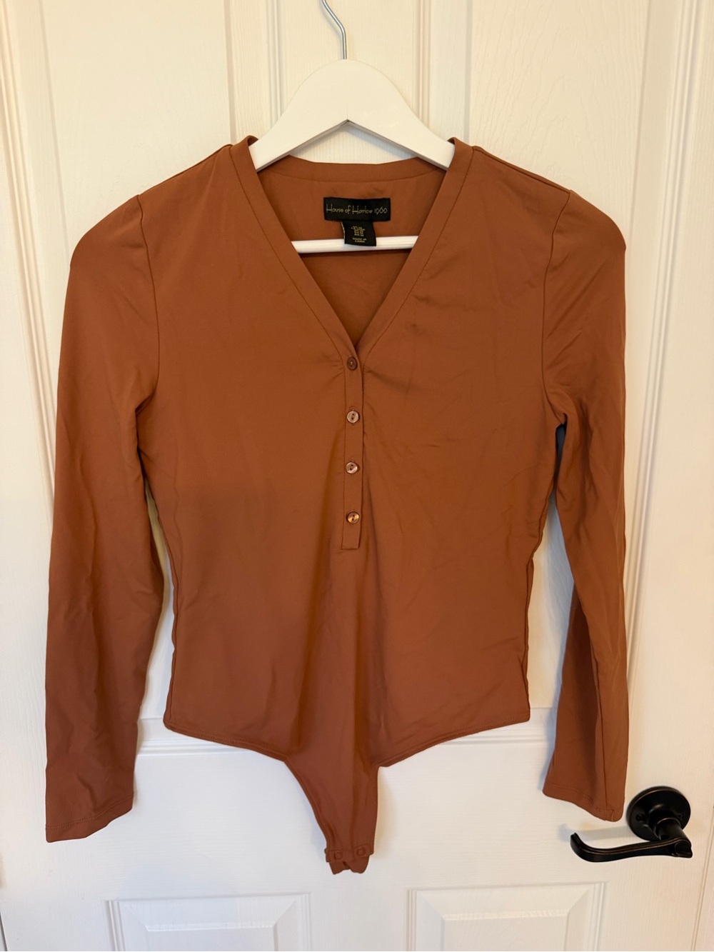 House of Harlow 1960 small All Day Contour Henley Bodysuit women top blouse long
